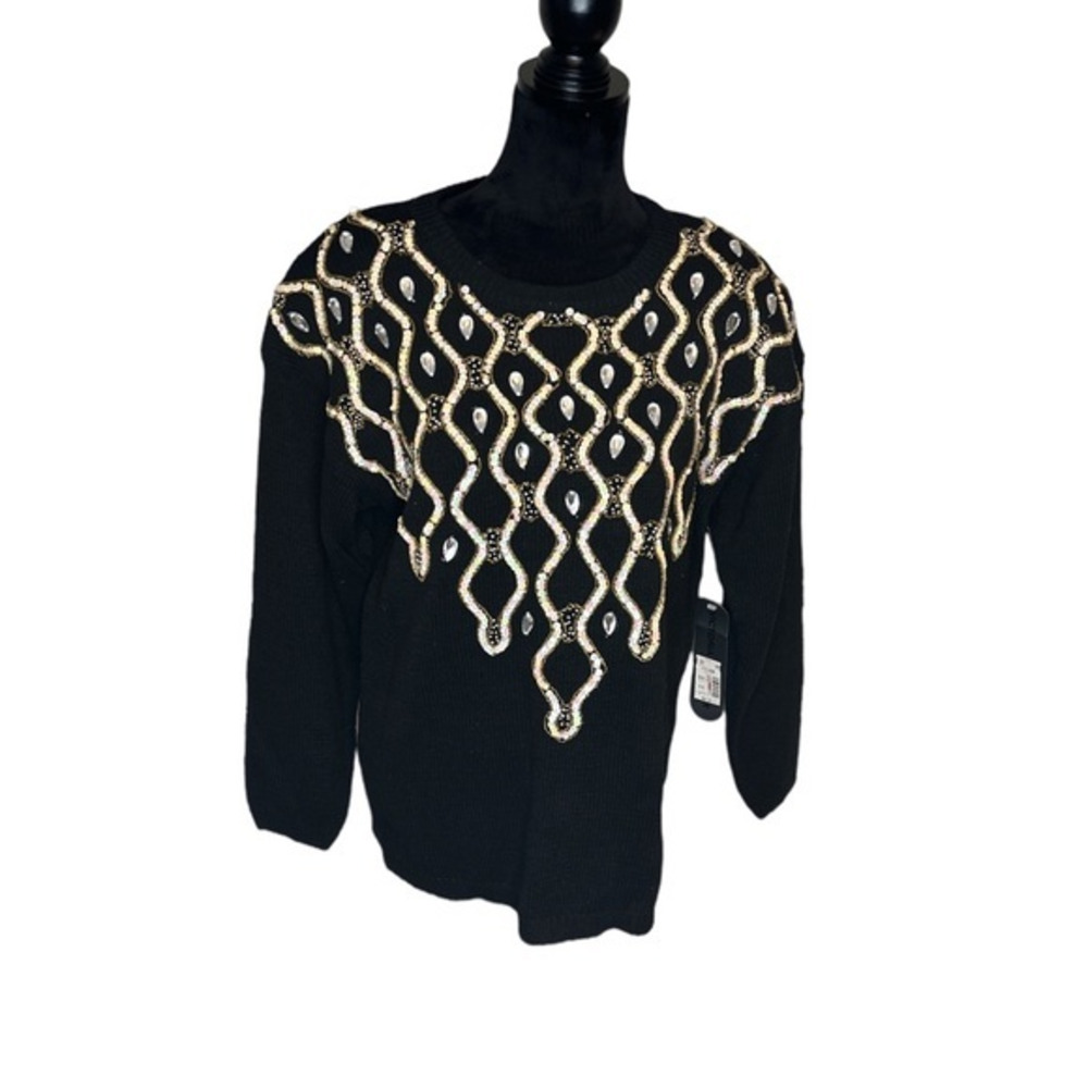 Victoria Harbour Black‎ Embellished Sweater Medium